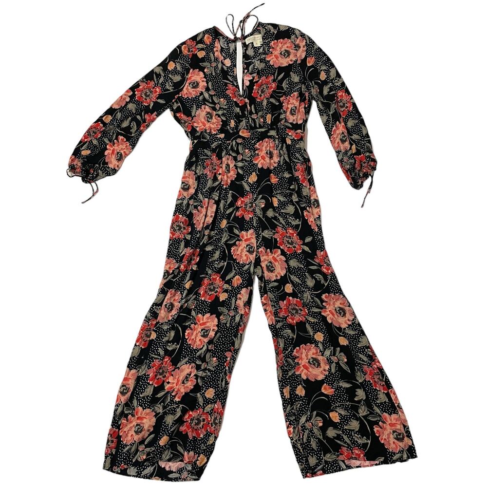 Saltwater LUXE Wide Leg Cropped Floral Jumpsuit - Black - Small
